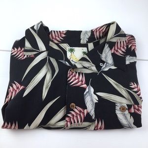 Banana Cabana Black Hawaiian Silk Button Down